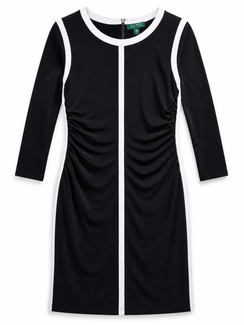 Lauren Ralph Lauren Dress 14 Colorblock Ruched Career Office Quiet Luxury Midi